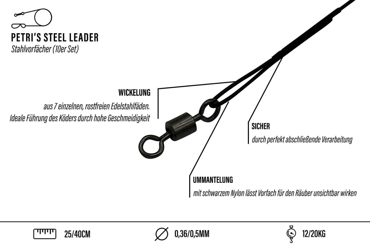 10 Stk. Stahlvorfächer Set für Hecht, Zander und Wels | 1x7