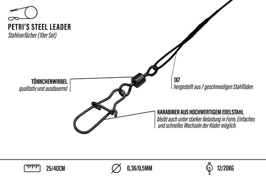 10 Stk. Stahlvorfächer Set für Hecht, Zander und Wels | 1x7