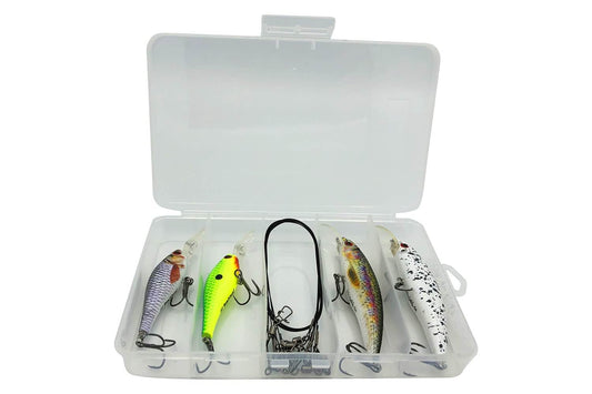 Minnow Wobbler Set mit Stahlvorfach und Tacklebox