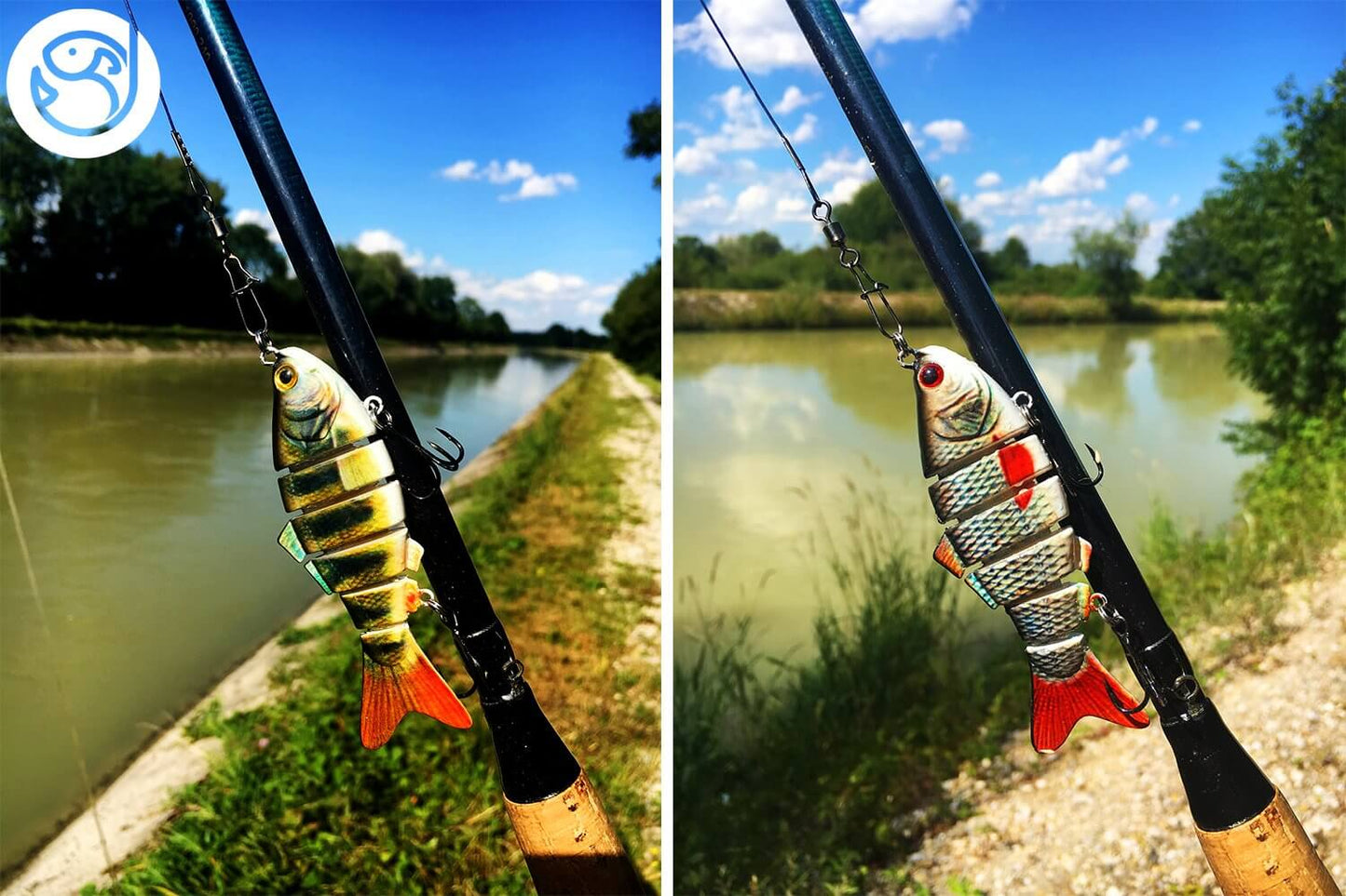 Wobbler beim angeln am Fluss auf Raubfisch