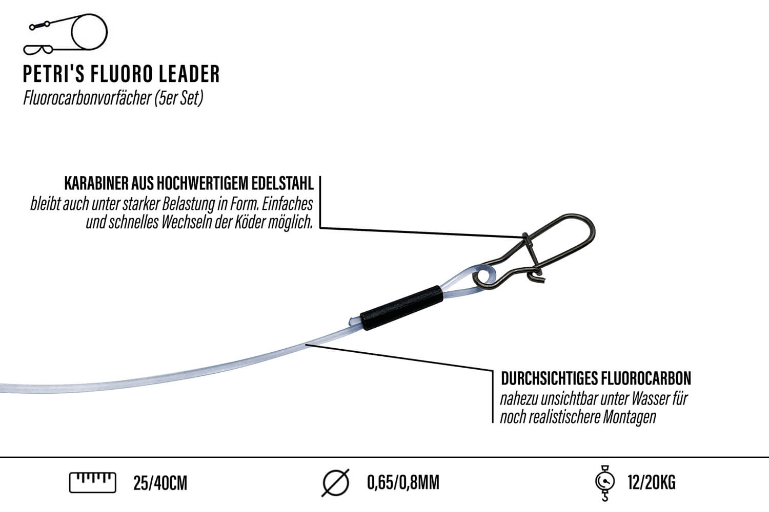 Durchsichtiges Fluorocarbon-Vorfach für Raubfischangeln 
