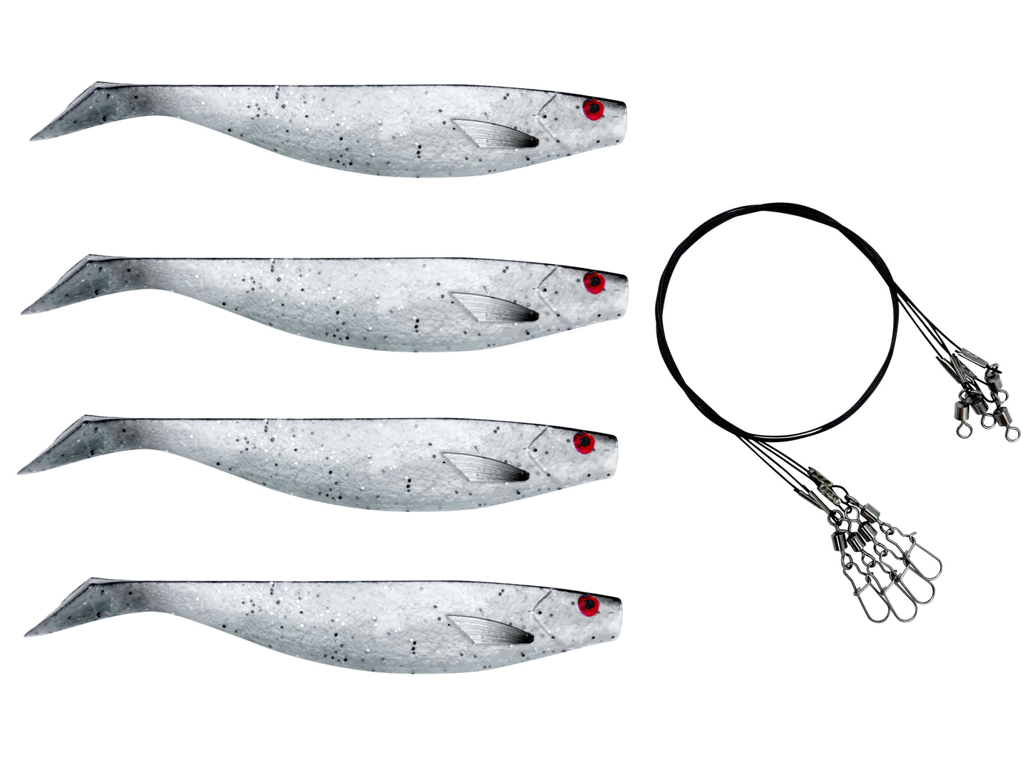 Softbait / Gummifisch 4er Set | 15cm | UV aktiv | Farben für trübe und klare Gewässer