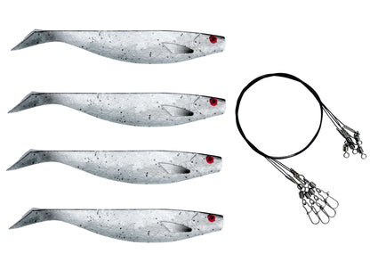 Softbait / Gummifisch 4er Set | 15cm | UV aktiv | Farben für trübe und klare Gewässer