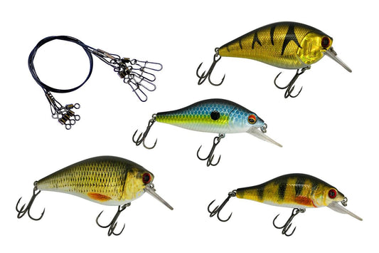 Angelkoeder Crankbait Set mit 4 Wobbler für Hecht und Raubfisch