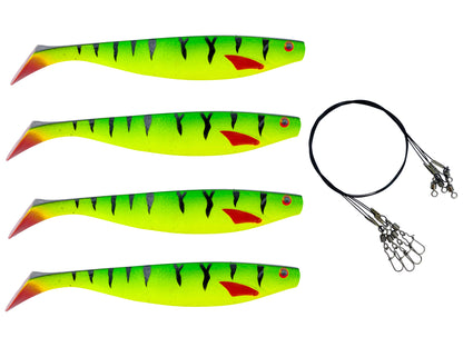 Softbait / Gummifisch 4er Set | 15cm | UV aktiv | Farben für trübe und klare Gewässer