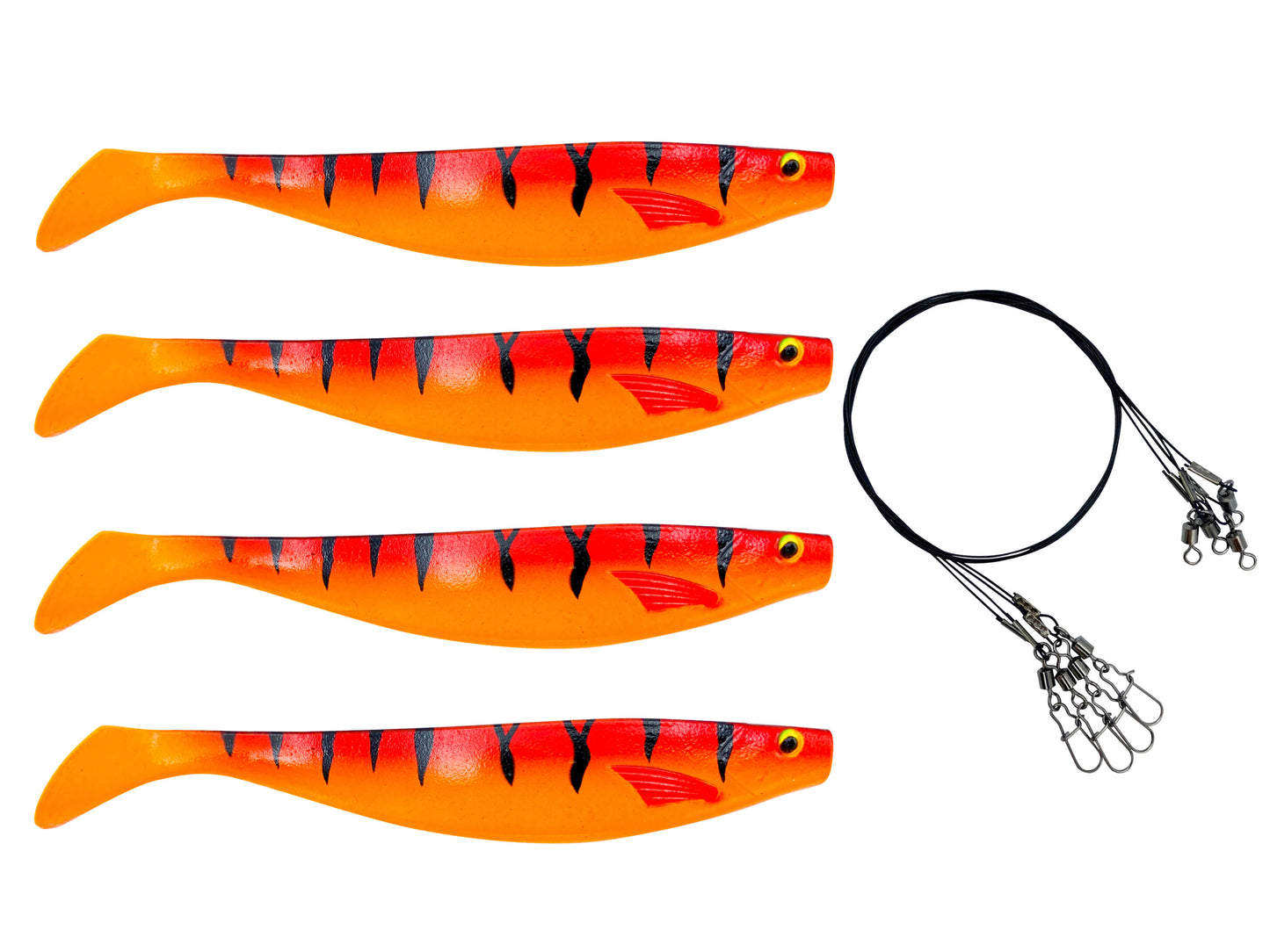 Softbait / Gummifisch 4er Set | 15cm | UV aktiv | Farben für trübe und klare Gewässer